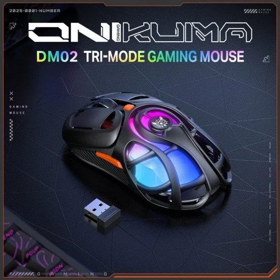 Onikuma DM02 Tri-Mode RGB Wireless Gaming Mouse