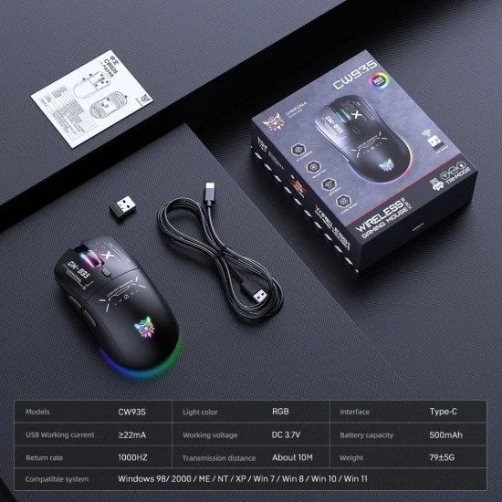 Onikuma CW935 RGB Tri-Mode Wireless Gaming Mouse