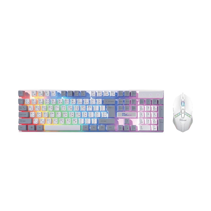 Pc Power KM02W Wired White & Gray Gaming Keyboard & Mouse Combo with Bangla