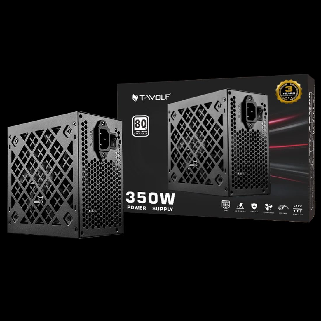 T-wolf ATX 350W Power Supply with power cable
