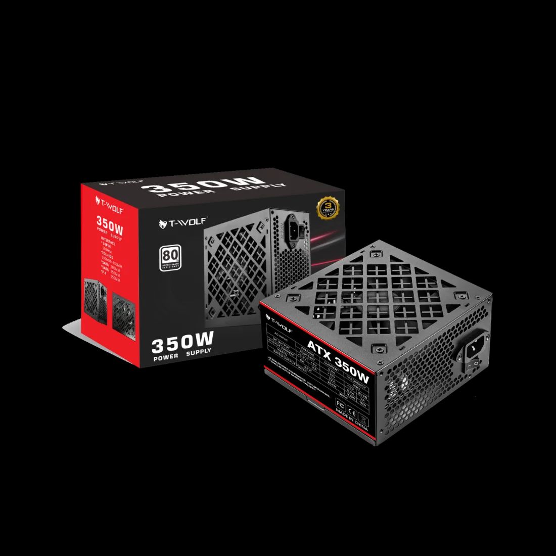 T-wolf ATX 350W Power Supply with power cable