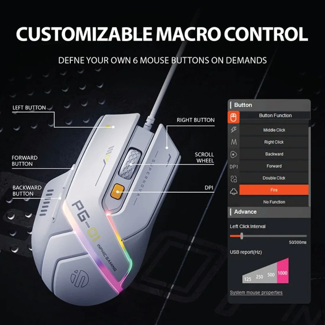 Inphic PG1 Wired and RGB Gaming Mouse