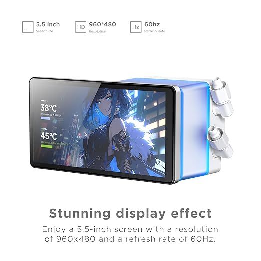 PF 240 CPU Water AIO Cooler Liquid Cooling|5.5-inch LCD Magnetic Screen|360mm ARGB Infinity Mirror 2000RPM PWM Fan|Lower Noise ≤30DBA|for LGA1851/1700/1200/115X/AM4/AM5(White)