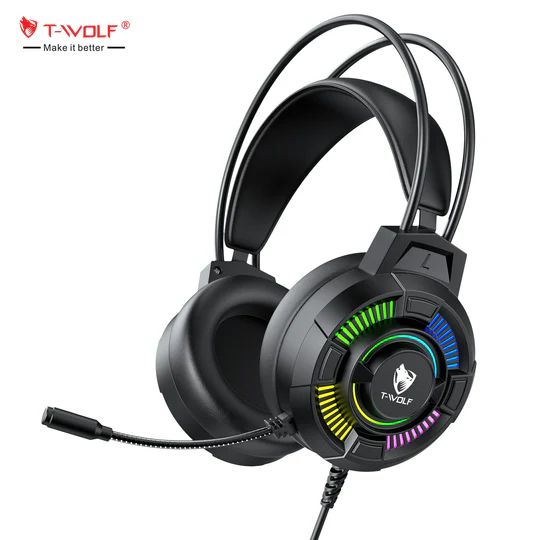 T-WOLF H140 Headphone & Earphone Wired Gaming Glowing on Ear Headphone 7.1 USB Headphone Lighting Headset for Desktop