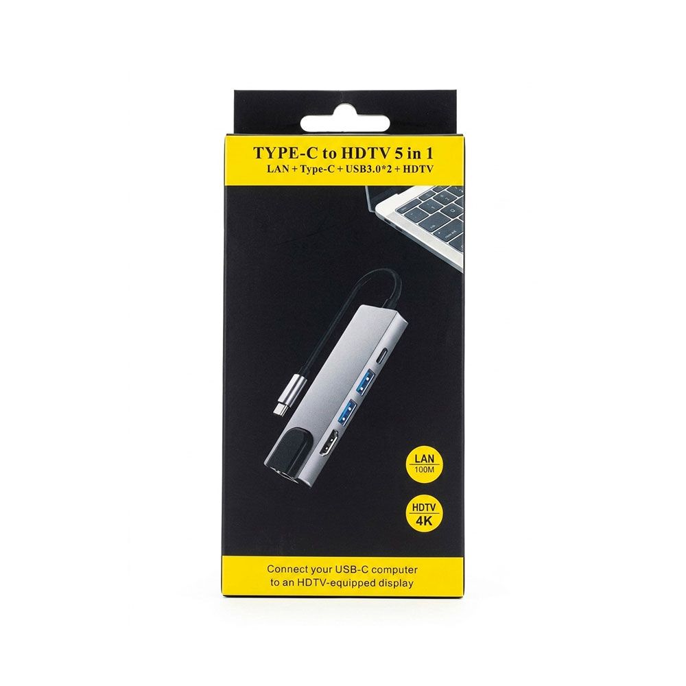 5-in-1 Type-C to HDTV Multiport Adapter Hub (4K HDMI, 100M LAN, USB 3.0, Type-C PD)